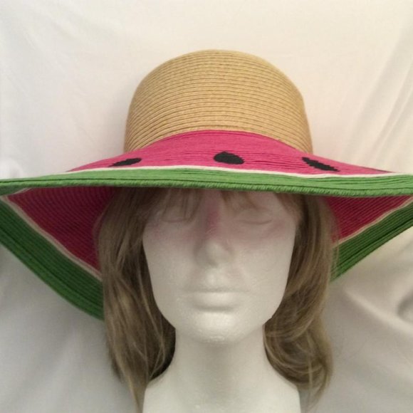Watermelon colorful wide brim straw beach Hat - Picture 4 of 6